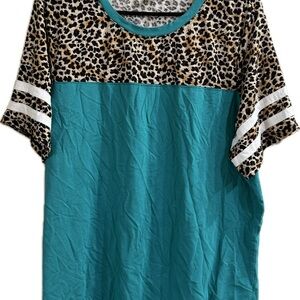 Chic Leopard and Teal Women's Short Sleeve Top